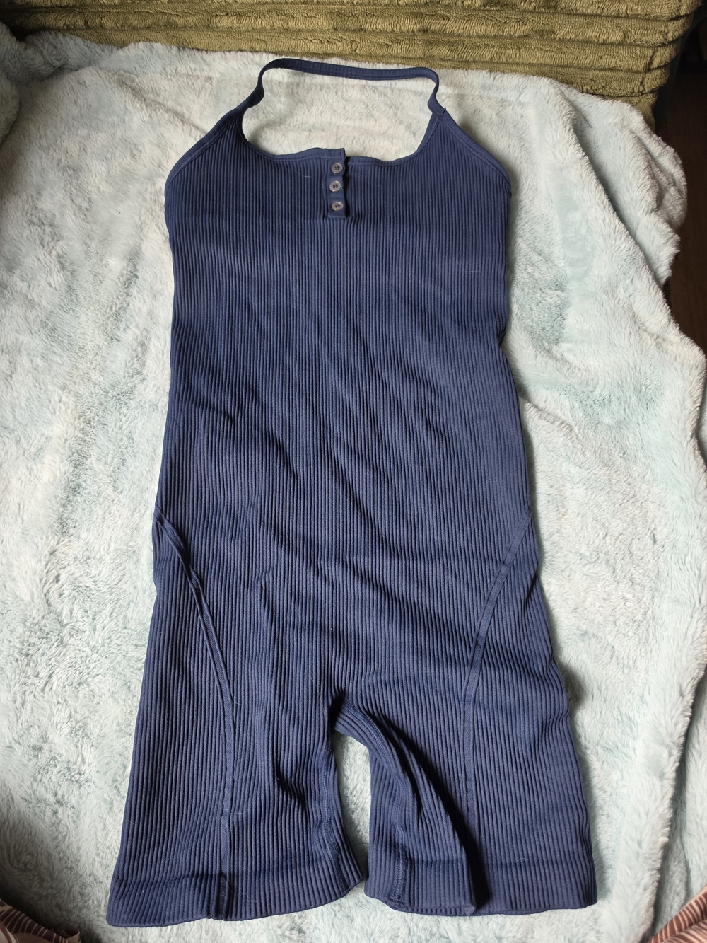 Madewell Indigo Ribbed Halter Romper